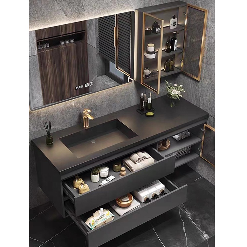 Luxury Single Sink Bathroom Vanity With Smart Mirror and Side Cabinet Modern Bath Room Furniture Vanity Sets