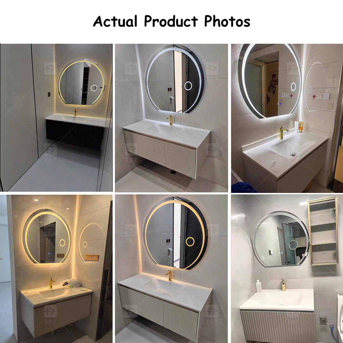Modern Wall-Mounted Floating Bathroom Vanity with 3D Fluted Cabinet Front, Integrated Basin Sink and LED Half Moon Mirror