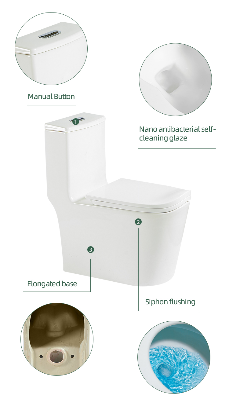 Function S-trap Types of Toilet Bowl Siphon Flushing Elongated Toilet Bowl High Quality One-piece Water Closet Toilet