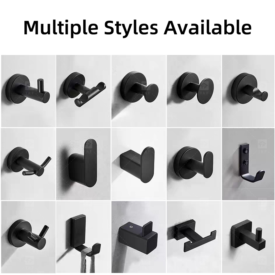 Black Bath Washing Room Robe Hanger Hook Modern Wall Mount Stainless Steel Clothes Hat Robe Hanger Hook