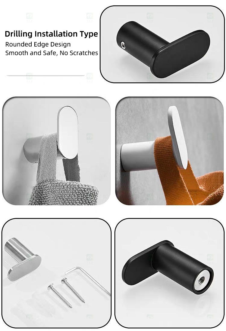 Black Bath Washing Room Robe Hanger Hook Modern Wall Mount Stainless Steel Clothes Hat Robe Hanger Hook