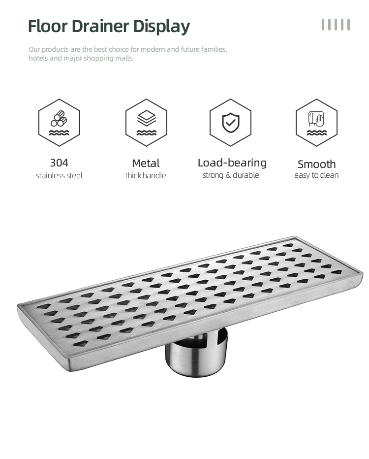 Bathroom Accessories Modern Floor Drain Rectangle Drainer 304 Stainless Steel Shower Floor Drain