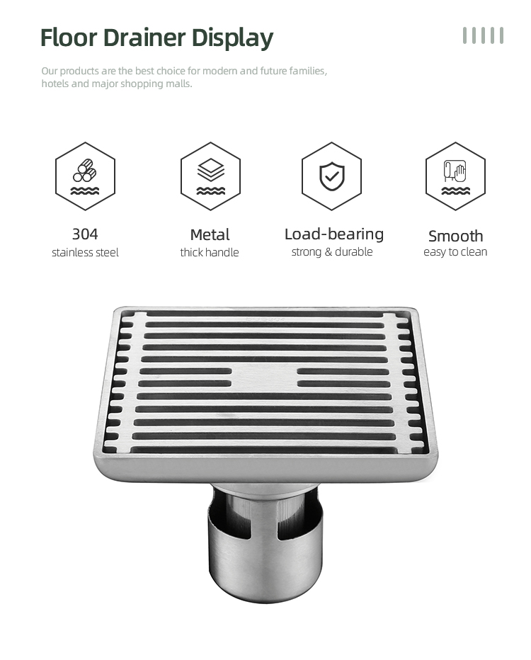 304 Stainless Steel Floor Drainer Bathroom Accessories Drains square Drainer Shower Floor Drain