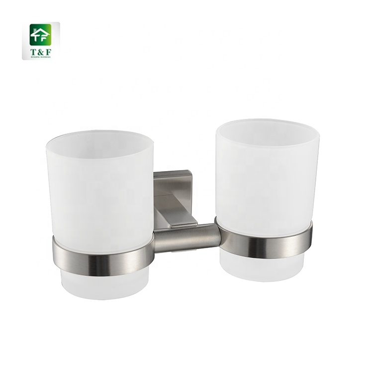 Sanitary Fitting Wall Mounted Stainless Steel Toothbrush Cup Holder and Double Tumbler Holder