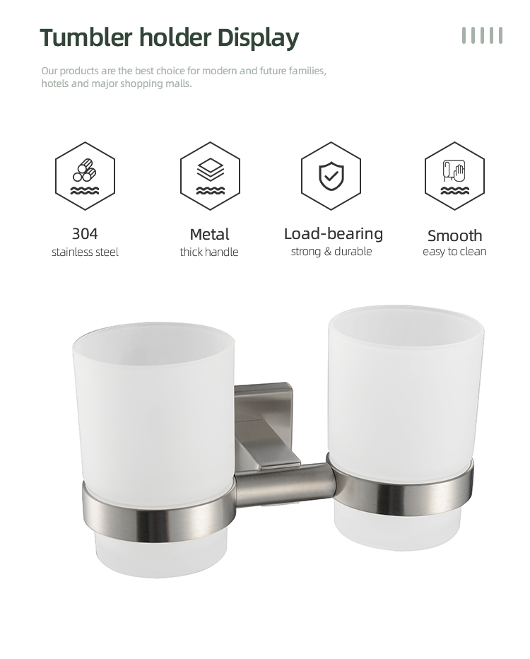 Sanitary Fitting Wall Mounted Stainless Steel Toothbrush Cup Holder and Double Tumbler Holder
