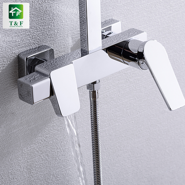 Modern Style Square Bathroom Bath Exposed Thermostatic Chrome Brass Shower Faucet Mixer Tap
