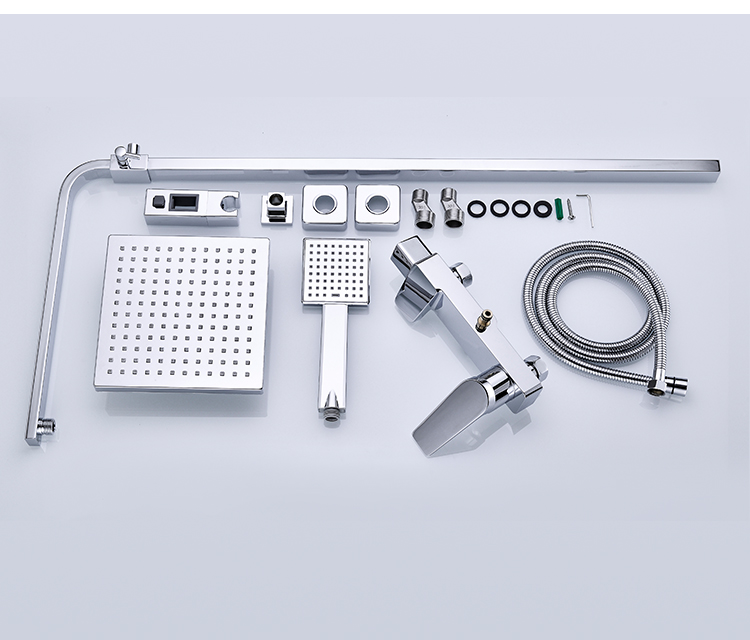 Modern Style Square Bathroom Bath Exposed Thermostatic Chrome Brass Shower Faucet Mixer Tap