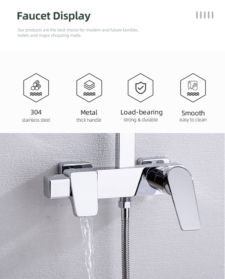 Modern Style Square Bathroom Bath Exposed Thermostatic Chrome Brass Shower Faucet Mixer Tap
