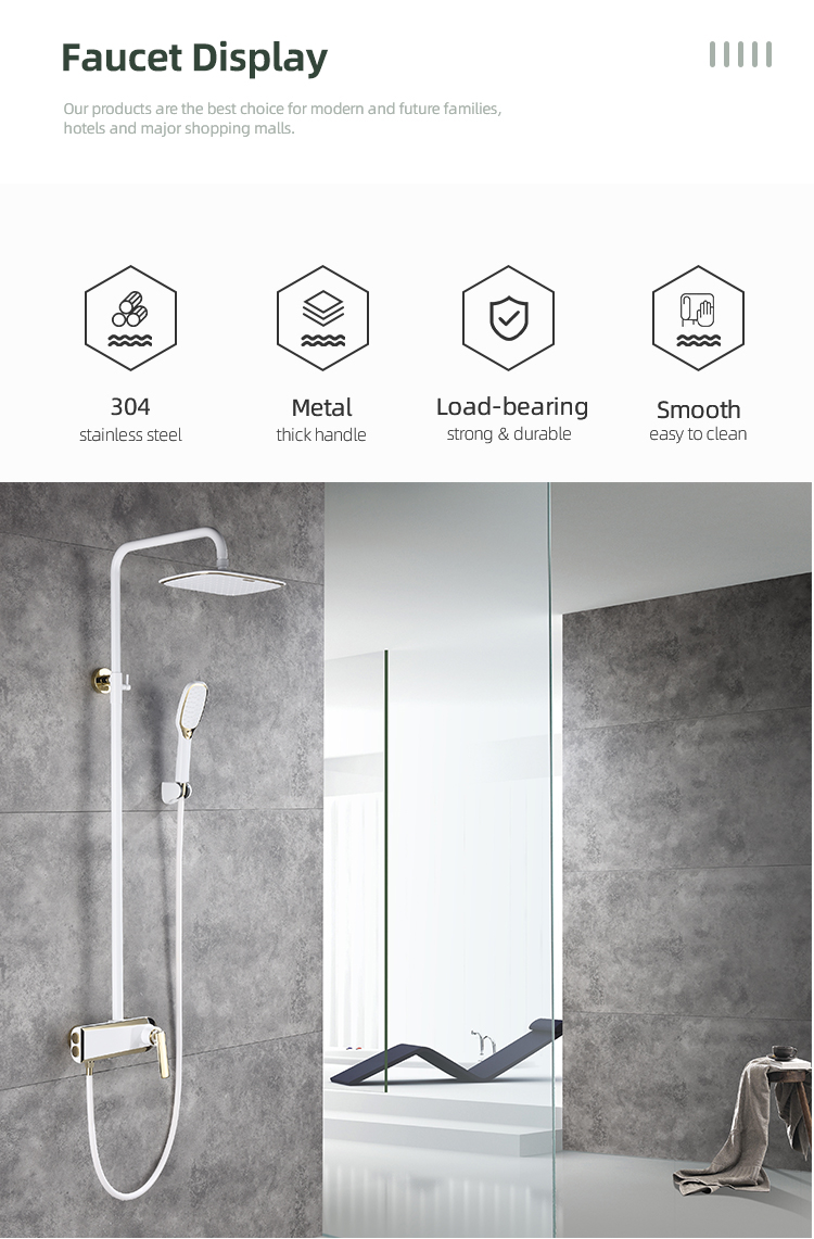 Good Quality Shower Faucets Shower Unit Rain Bathroom Mixer square Rain White Shower Set