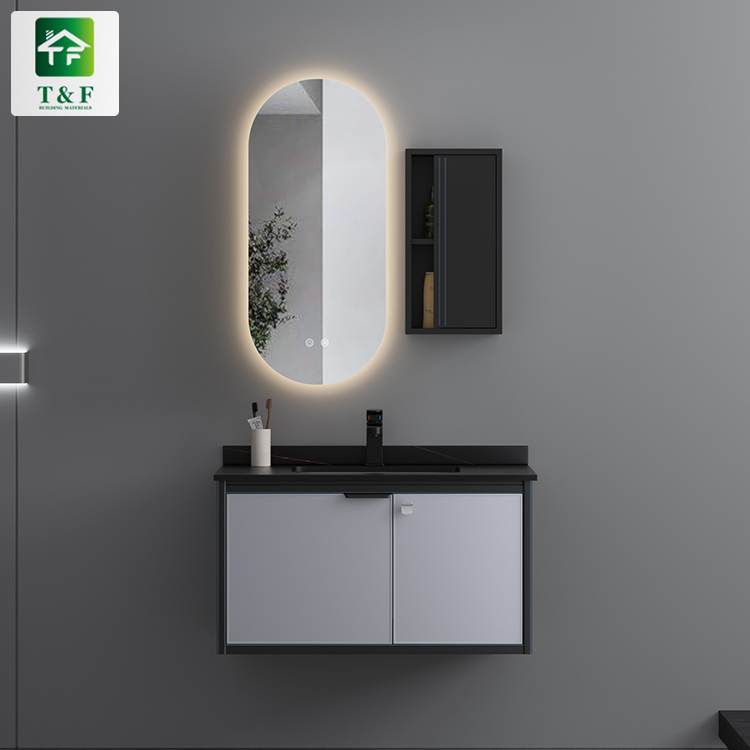 Washroom Vanity Luxury Modern Furniture Frame Structure Aluminum Home Small Bathroom Vanity Cabinet with Mirror