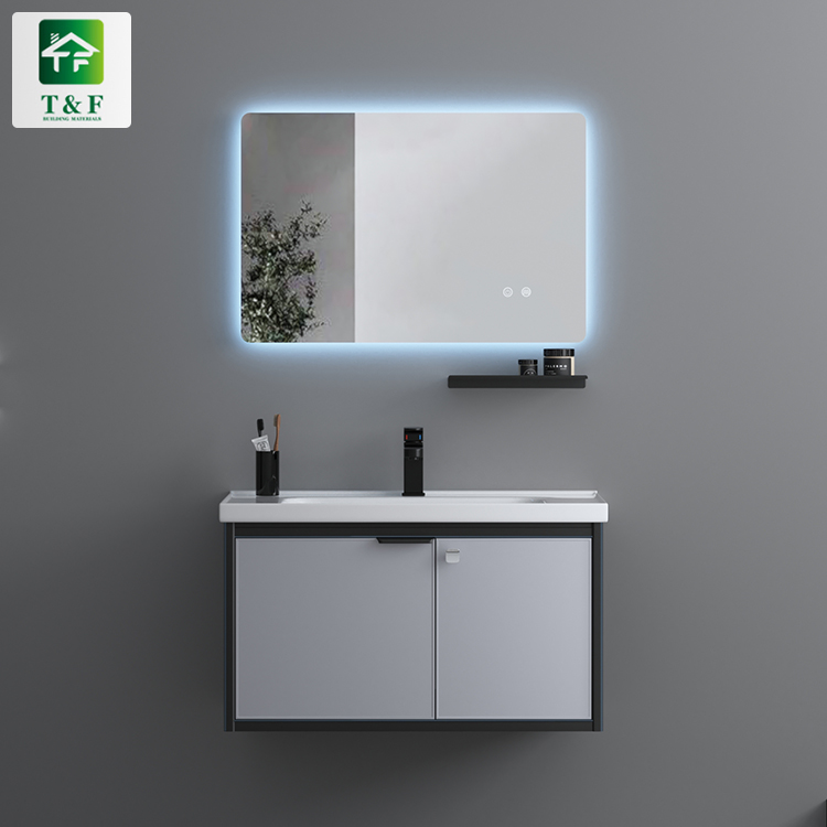 Washroom Vanity Luxury Modern Furniture Frame Structure Aluminum Home Small Bathroom Vanity Cabinet with Mirror