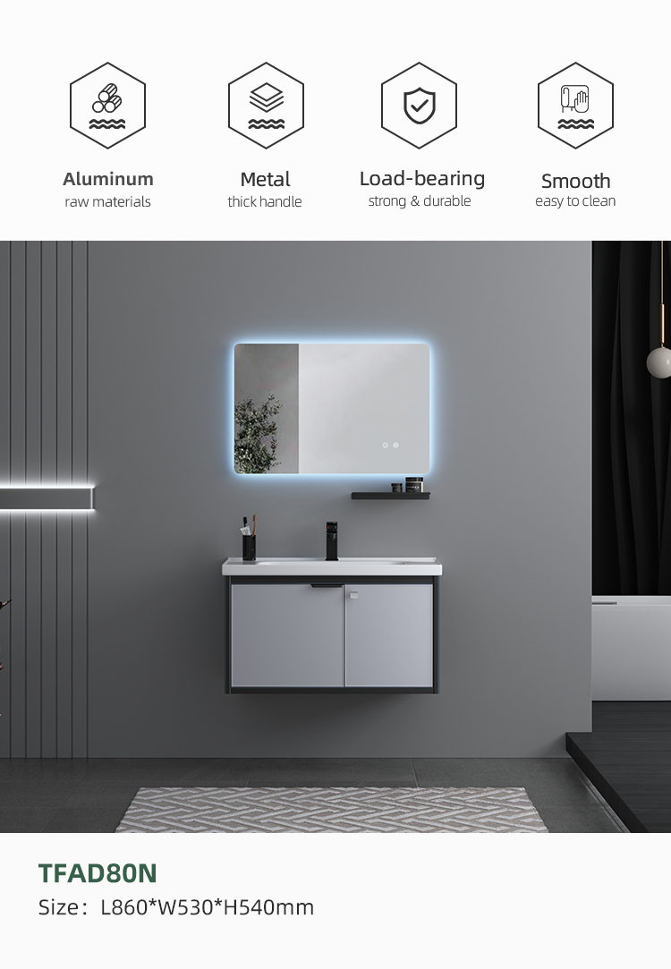 Washroom Vanity Luxury Modern Furniture Frame Structure Aluminum Home Small Bathroom Vanity Cabinet with Mirror