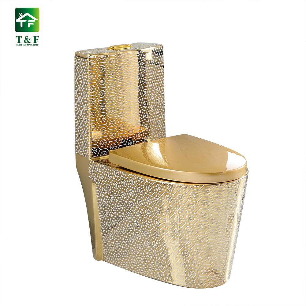 Luxury One Piece Bathroom Equipment Ceramic Toilets Sets and Basin Gold Toilet Bowl