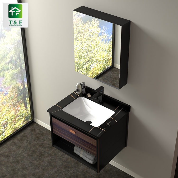 Customizable Furniture With Drawer Wood Color Bathroom Cabinet Black Marble Tops