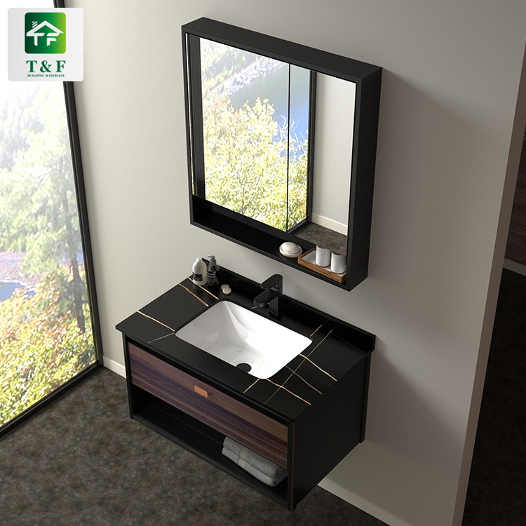 Customizable Furniture With Drawer Wood Color Bathroom Cabinet Black Marble Tops