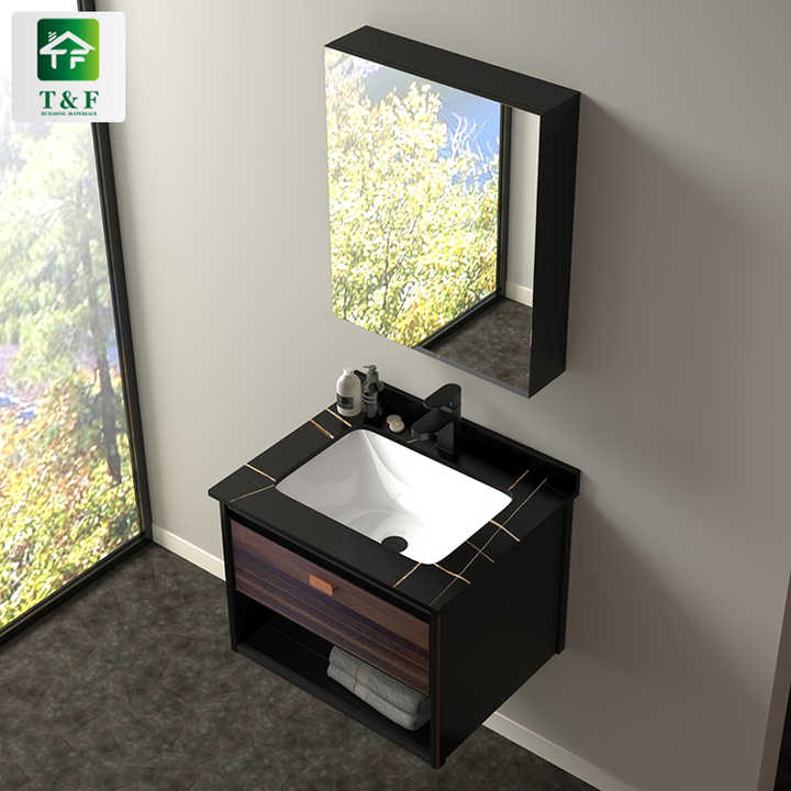 Customizable Furniture With Drawer Wood Color Bathroom Cabinet Black Marble Tops