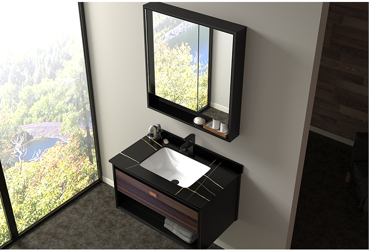 Customizable Furniture With Drawer Wood Color Bathroom Cabinet Black Marble Tops