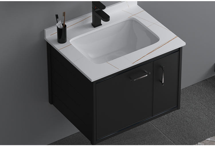 White Marble Ceramic Wash Basin Black Bathroom Cabinet Aluminium Bathroom Vanity Cabinet