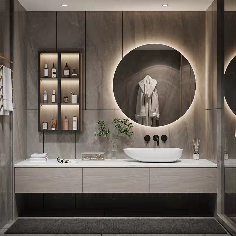 Luxury Design Dark Color Washroom Toilet Sink Cabinet Modern Wood Grain Waterproof Storage Bathroom Basin Cabinet