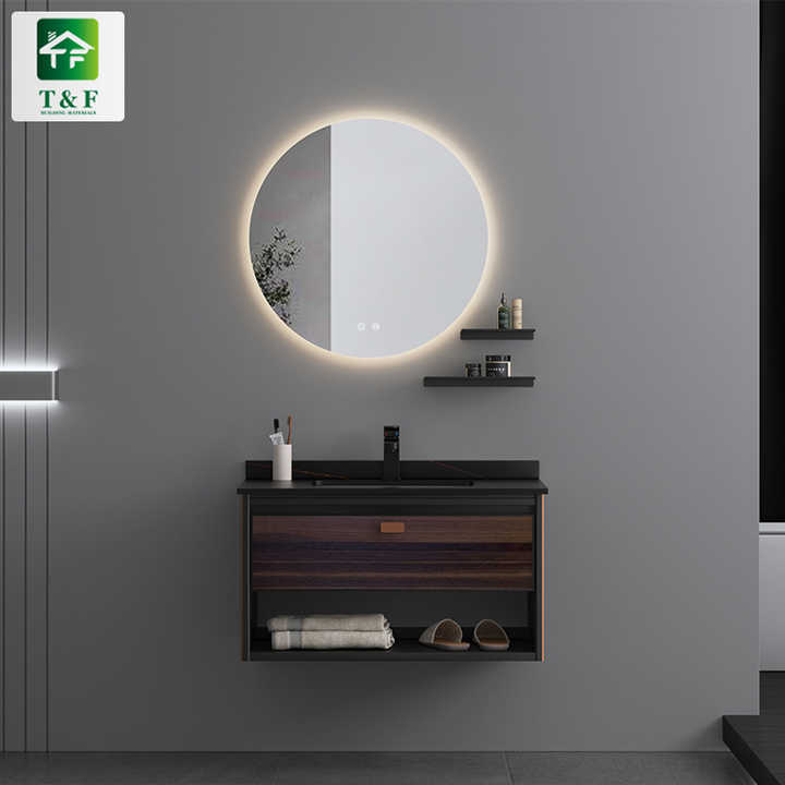 Luxury Design Dark Color Washroom Toilet Sink Cabinet Modern Wood Grain Waterproof Storage Bathroom Basin Cabinet
