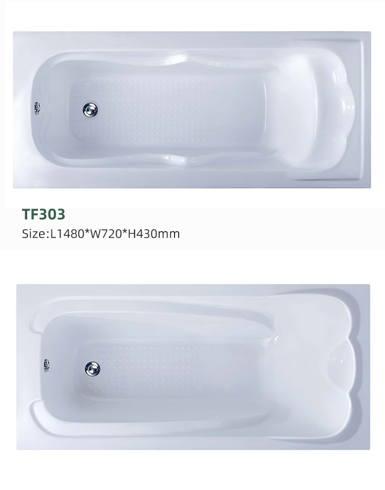 Embedded Acrylic White Automatic Drainage Pipeline New Bathtub Bath Tub Rectangle Bathtub