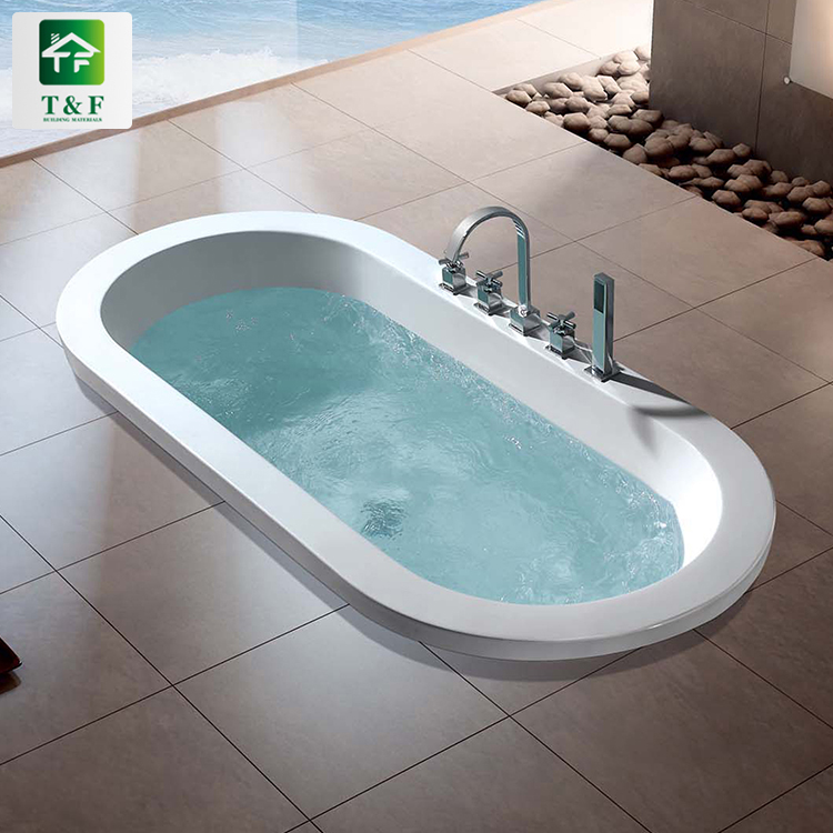 Custom Size Embedded 1-2 Person White Acrylic Smooth Surface Bathtub Oval Bath Tub