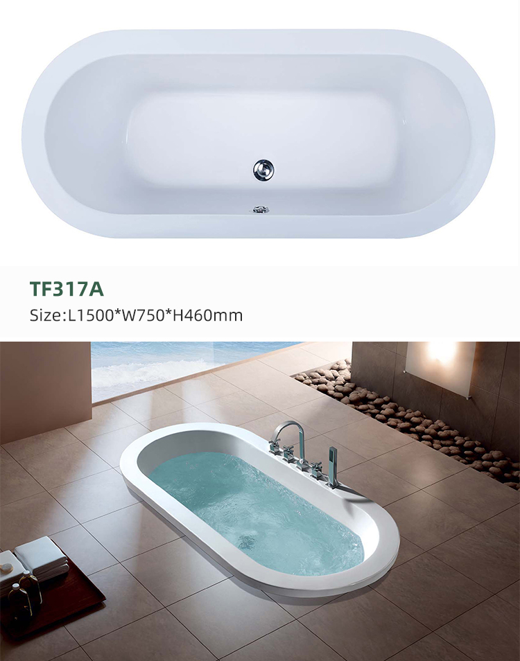 Custom Size Embedded 1-2 Person White Acrylic Smooth Surface Bathtub Oval Bath Tub