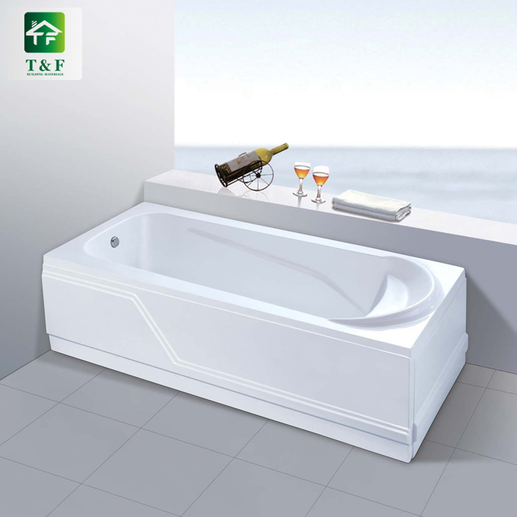 Acrylic Stone Dual-side Skirt (Left Skirt) Freestanding 1.7m Bathtub Rectangle White Surface Bath Tub