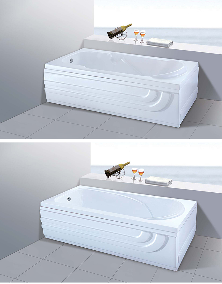 Acrylic Stone Dual-side Skirt (Left Skirt) Freestanding 1.7m Bathtub Rectangle White Surface Bath Tub