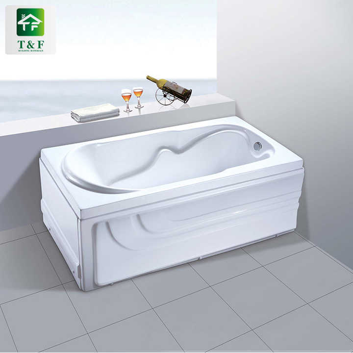 Acrylic Stone Dual-side Skirt (Left Skirt) Freestanding 1.7m Bathtub Rectangle White Surface Bath Tub