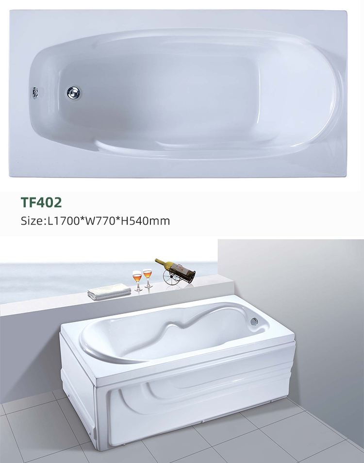 Acrylic Stone Dual-side Skirt (Left Skirt) Freestanding 1.7m Bathtub Rectangle White Surface Bath Tub