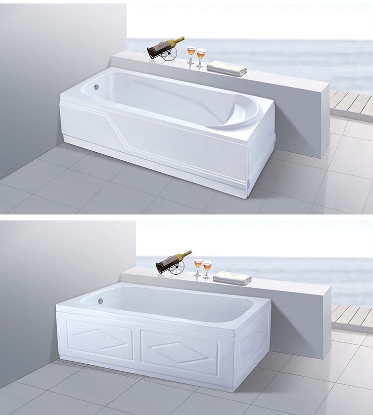 Acrylic Stone Dual-side Skirt (Left Skirt) Freestanding 1.7m Bathtub Rectangle White Surface Bath Tub