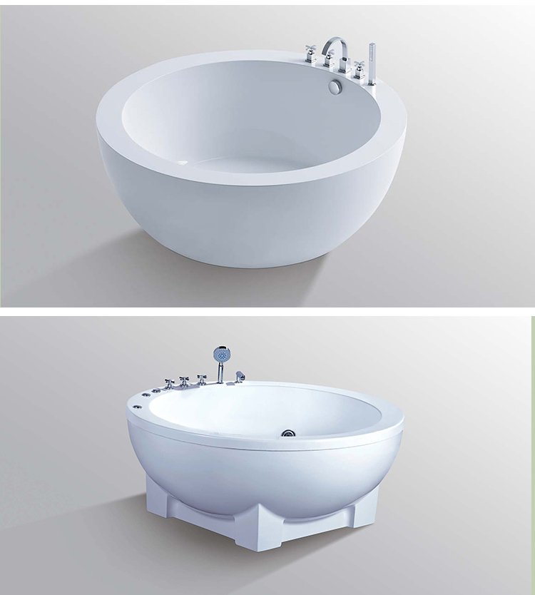 Fashion Design 1.6m Acrylic White Bath Tub Durable Freestanding Soaking Round Bathtub