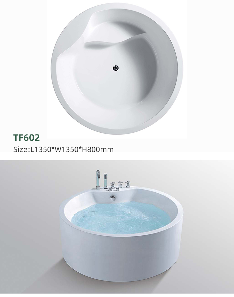 Fashion Design 1.6m Acrylic White Bath Tub Durable Freestanding Soaking Round Bathtub