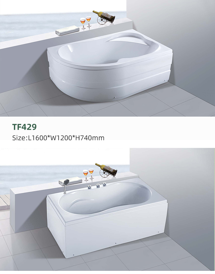 Modern Hotel One Person Soaking Irregular Bath Tub Bathroom Acrylic Three-side Skirt Bathtub