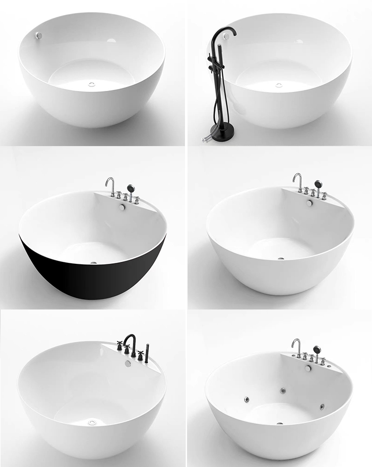 Villa Modern Black Appearance Bathroom Tub 1.6m White Acrylic Surface Freestanding Bathtub