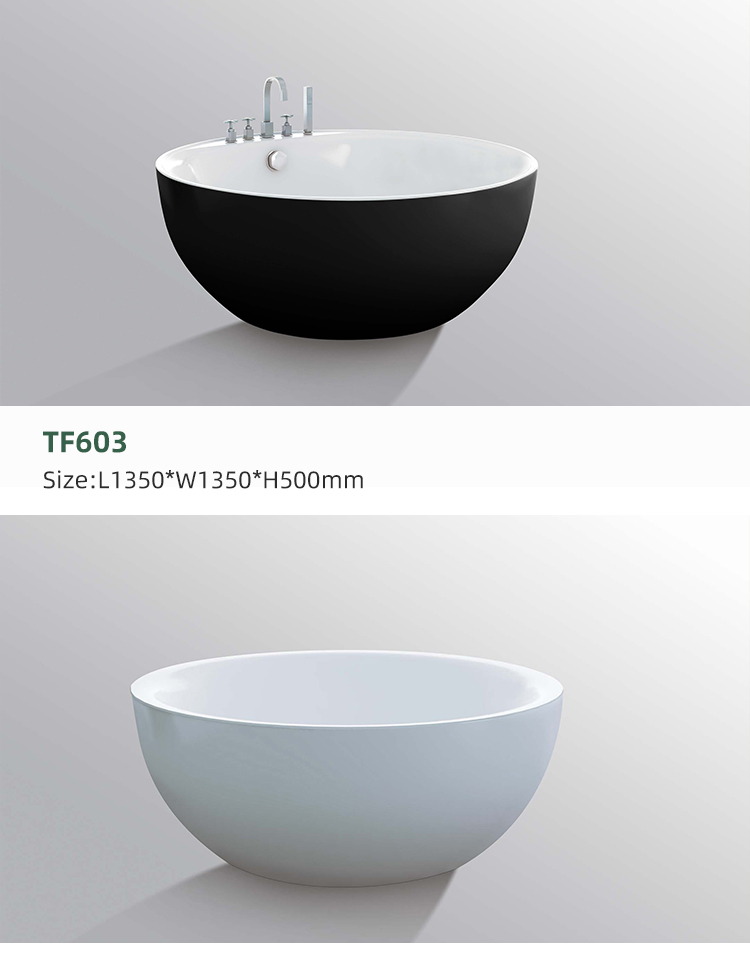 Villa Modern Black Appearance Bathroom Tub 1.6m White Acrylic Surface Freestanding Bathtub