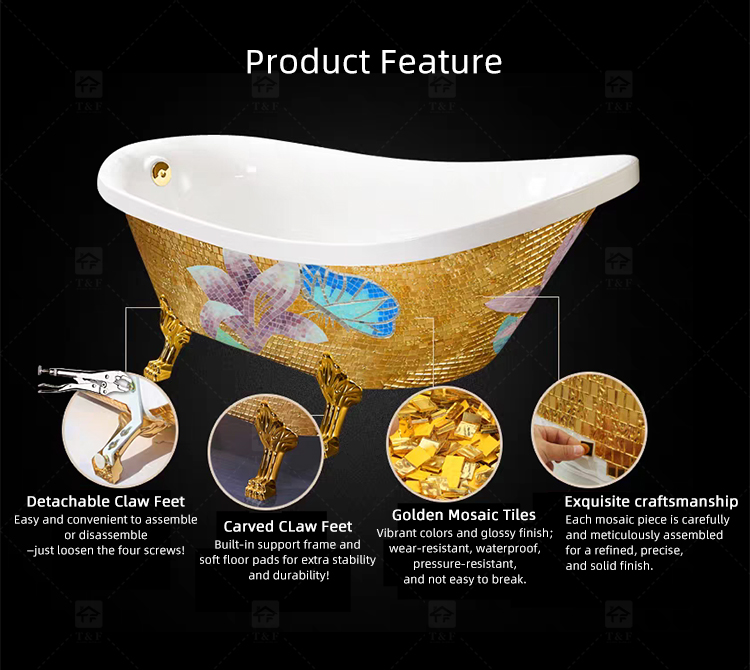 Classical Design Golden Appearance Irregular  Acrylic Freestanding Bathtub With 4 Leg