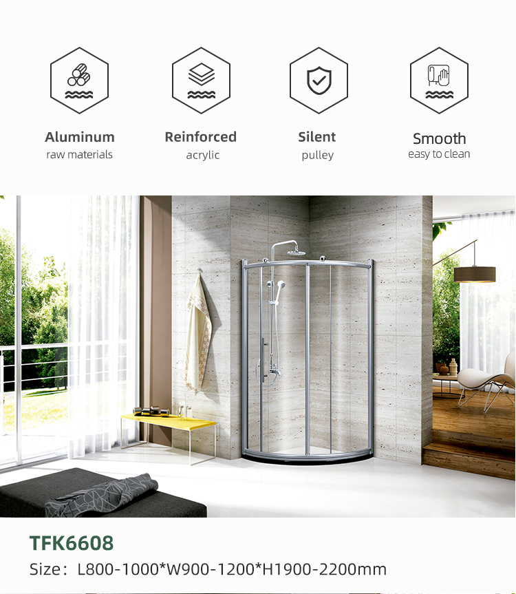 Modern Simple Sector Shower Room Tempered Sliding Glass Door Shower Enclosure Arc Shower