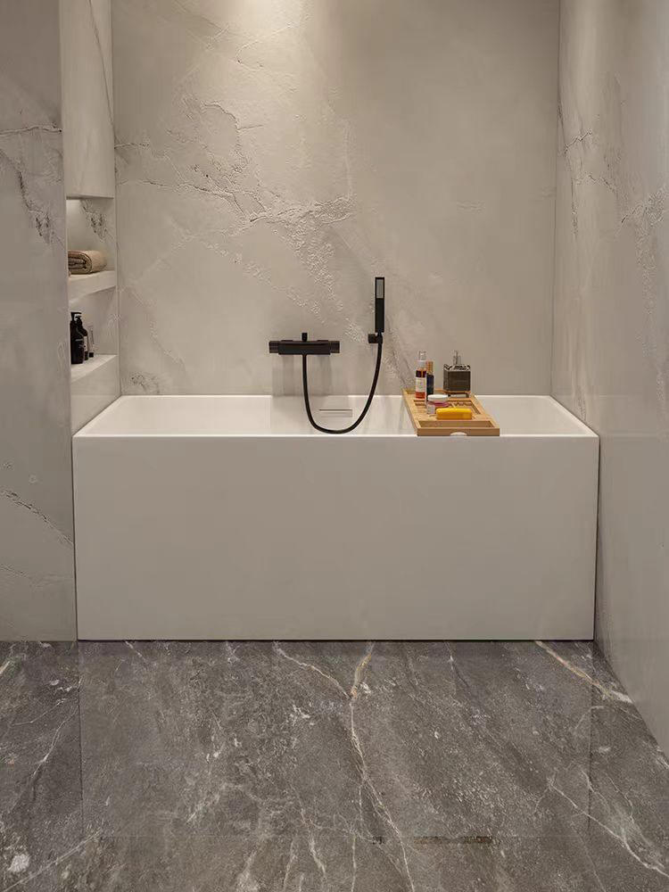 Apartment White 1.6m Rectangle Automatic Drainage Pipeline Bath Tub Dual-side Skirt (left Skirt) Bathtub