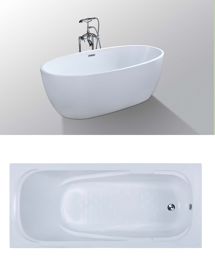 Acrylic Villa Bathroom Freestanding Oval Bathtub Customized Size White Surface Used Bathtub