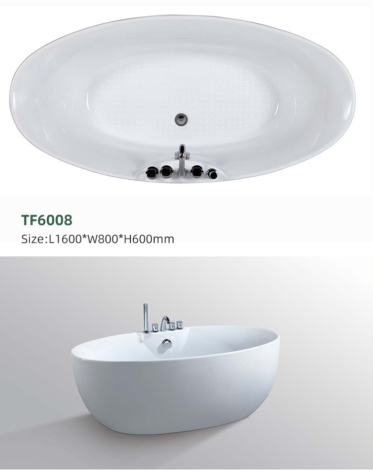 Acrylic Villa Bathroom Freestanding Oval Bathtub Customized Size White Surface Used Bathtub