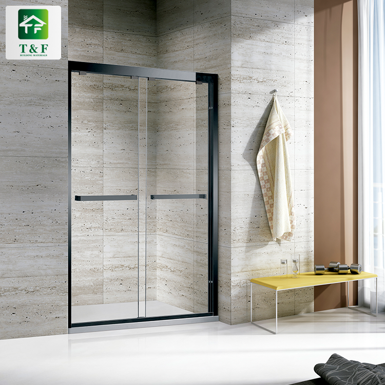 Ethiopia Villa Rectangle Stainless Steel Sliding Hinge Black Frame Tempered Glass Shower Cabin Box Rooms