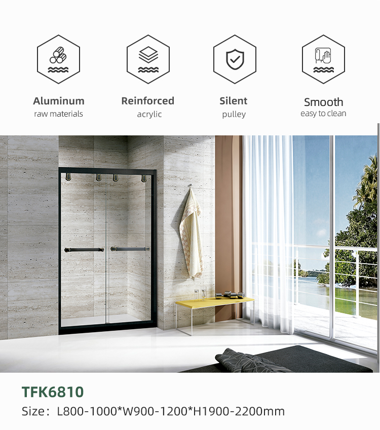 Ethiopia Villa Rectangle Stainless Steel Sliding Hinge Black Frame Tempered Glass Shower Cabin Box Rooms