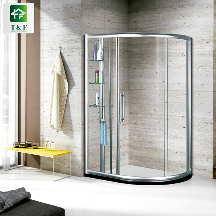 New Design Bathroom Arc Glass Door Shower Black with Gold Stainless Steel Frame Showers Room