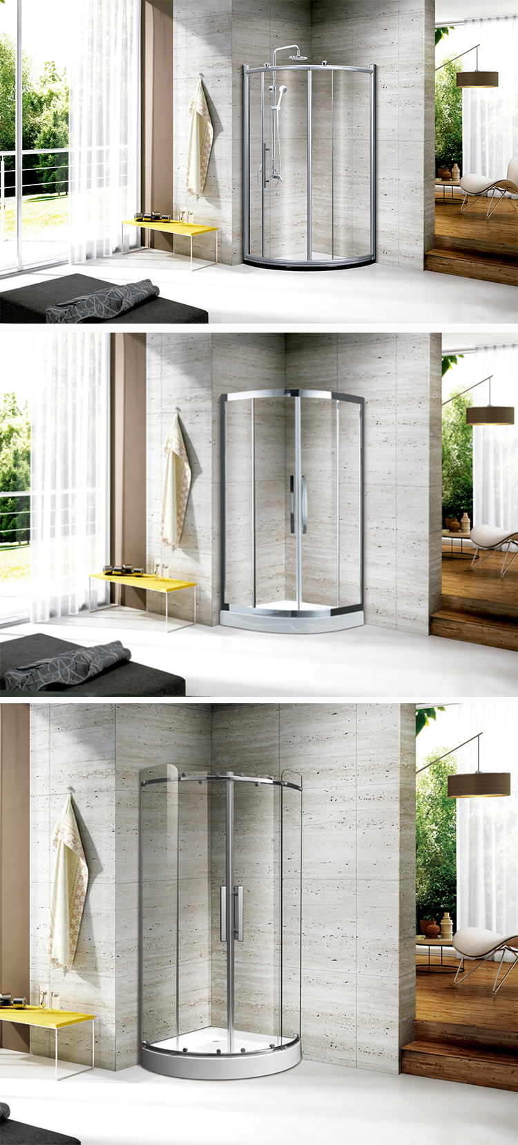 New Design Bathroom Arc Glass Door Shower Black with Gold Stainless Steel Frame Showers Room