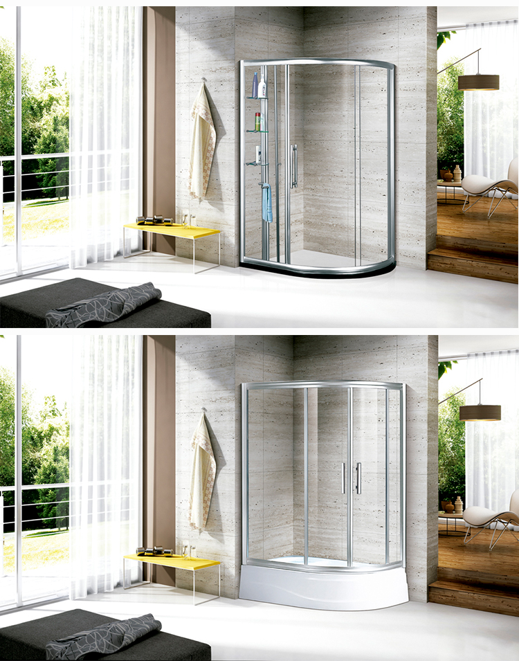 New Design Bathroom Arc Glass Door Shower Black with Gold Stainless Steel Frame Showers Room