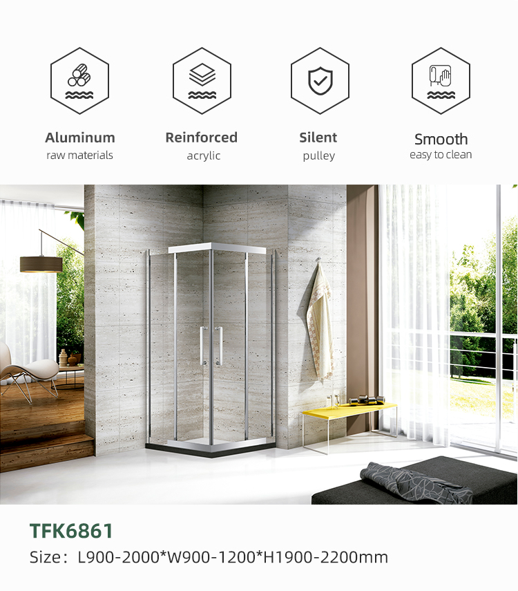 Design Luxury Sliding Tempered square Glass Toilet Stainless Steel Frame Shower Box Shower Room