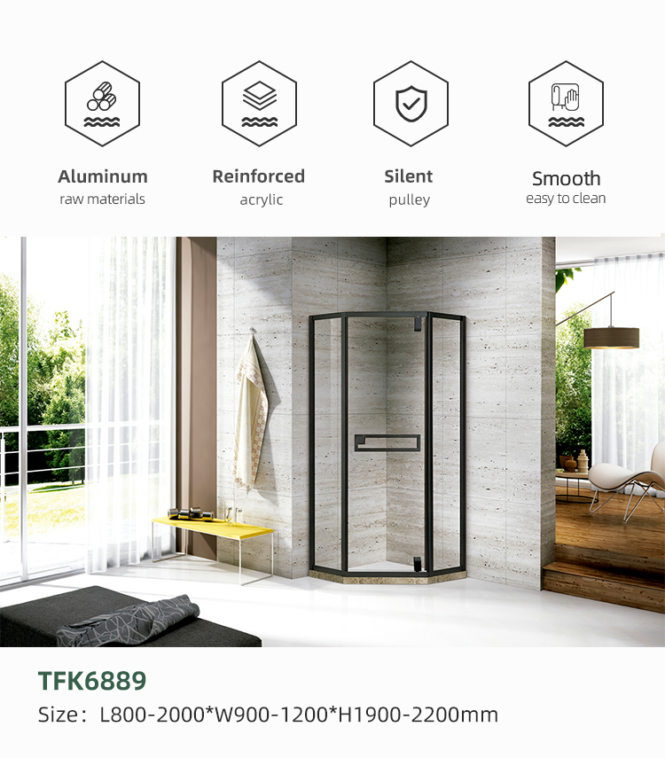 High Quality Hinge Door 8mm Tempered Glass Bathroom Shower Room with Stainless Steel Frame Rectangle Shower Room