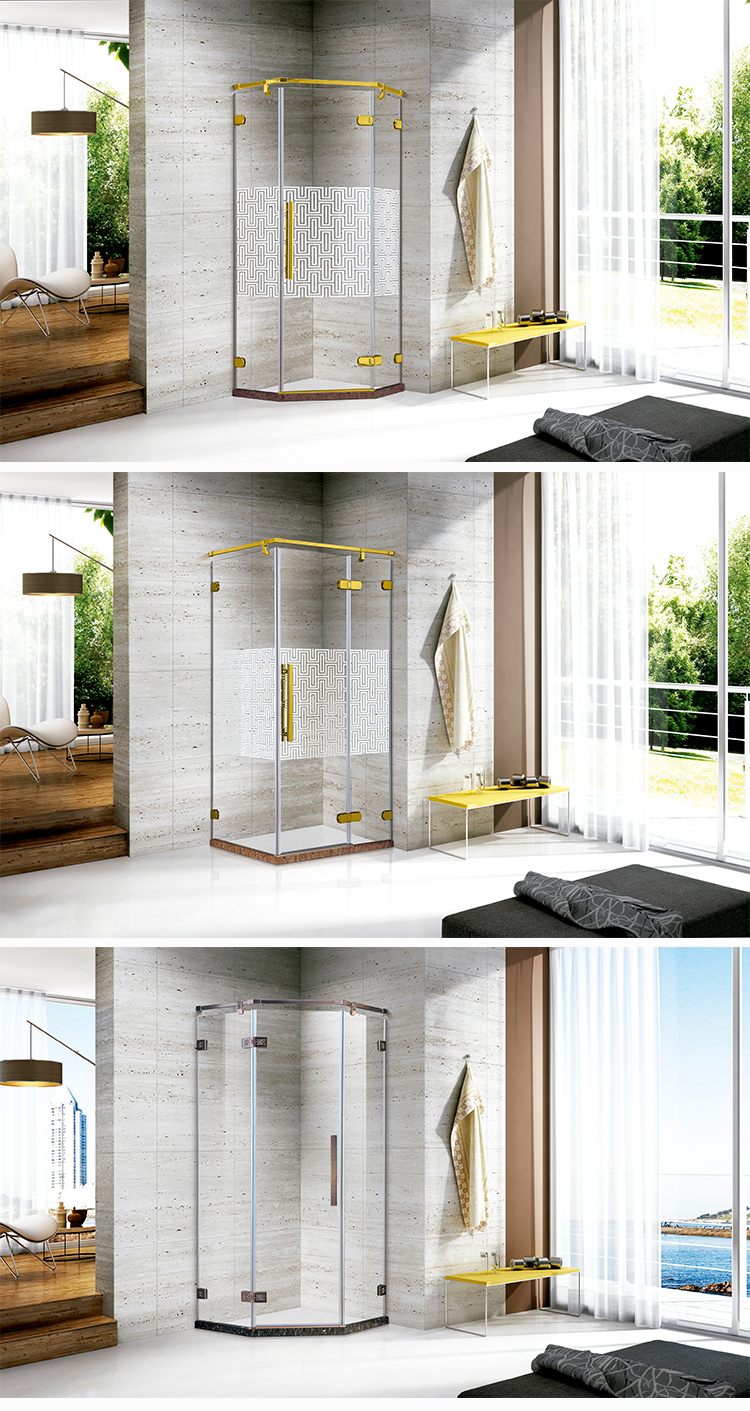 Tempered Glass Shower Room Luxury Bathroom Equipment Gold Stainless Steel Frame Shower Enclosure
